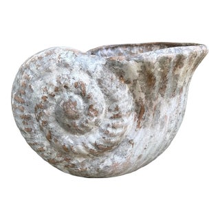 Vintage 1970’s Italian Whitewashed Terracotta Shell Planter For Sale