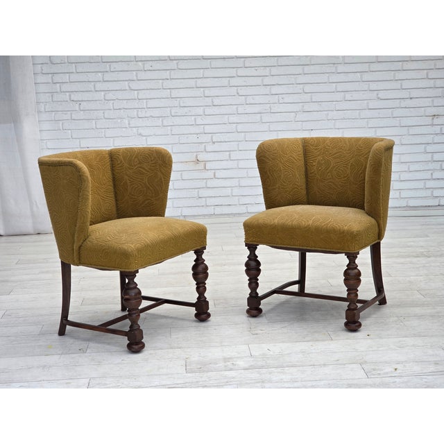 Vintage Danish Lounge Chair in Green Furniture Velour and Oak, 1950s For Sale - Image 16 of 18