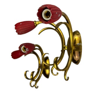Vintage Italian Red Brass Wall Sconces, 1950s, Set of 2 For Sale