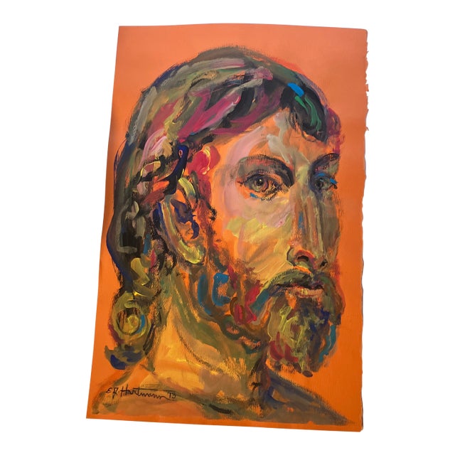 Contemporary Original E.J.Hartmann Abstract Male Portrait Painting Signed For Sale