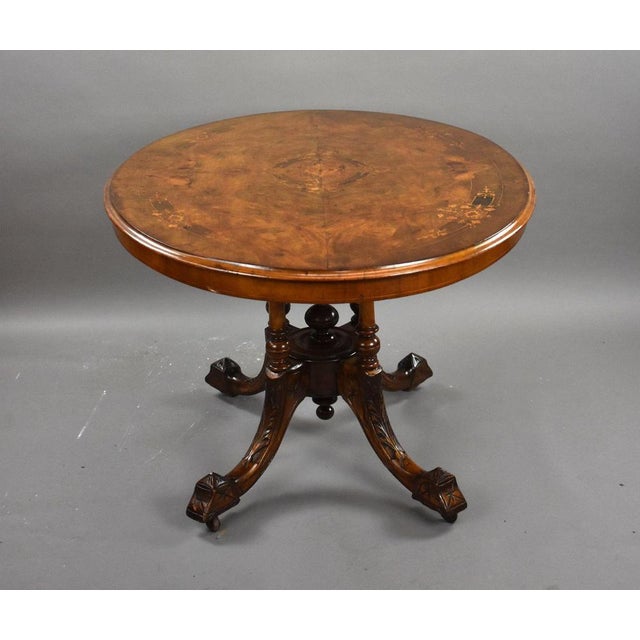 Victorian Burr Walnut Inlaid Table, 1860 For Sale - Image 4 of 11