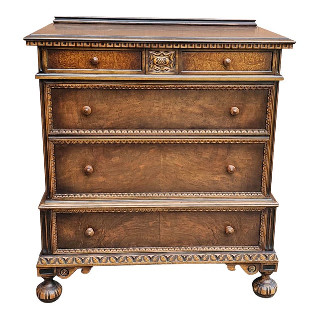 Early 20th Century Berkey and Gay William and Mary Burl Walnut Chest of Drawers For Sale