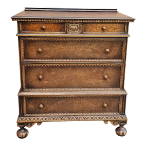 Early 20th Century Berkey and Gay William and Mary Burl Walnut Chest of Drawers