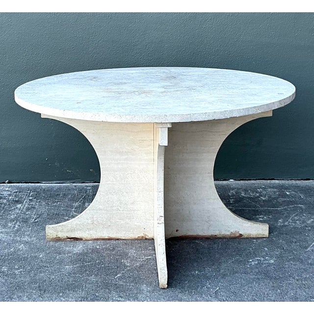 Mid-Century Modern Vintage Boho Travertine Center Hall Table For Sale - Image 3 of 11