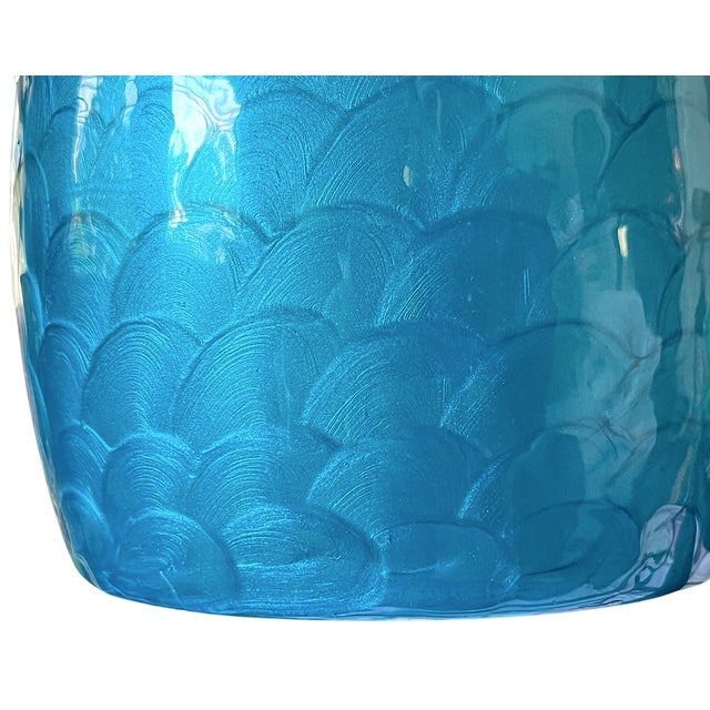 Alessandro Albrizzi Vintage Aluminum Chrome and Turquoise Guilloché Effect and Ice Bucket / Wine Chiller With Lid – 1970s Modern Italian Barware For Sale - Image 4 of 7