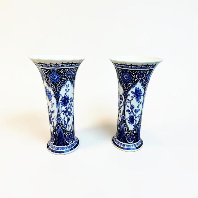 Delft Blue Pottery Trumpet Vases from Boch Royal Sphinx Maastricht, Holland, 1960s, Set of 2 For Sale - Image 18 of 18