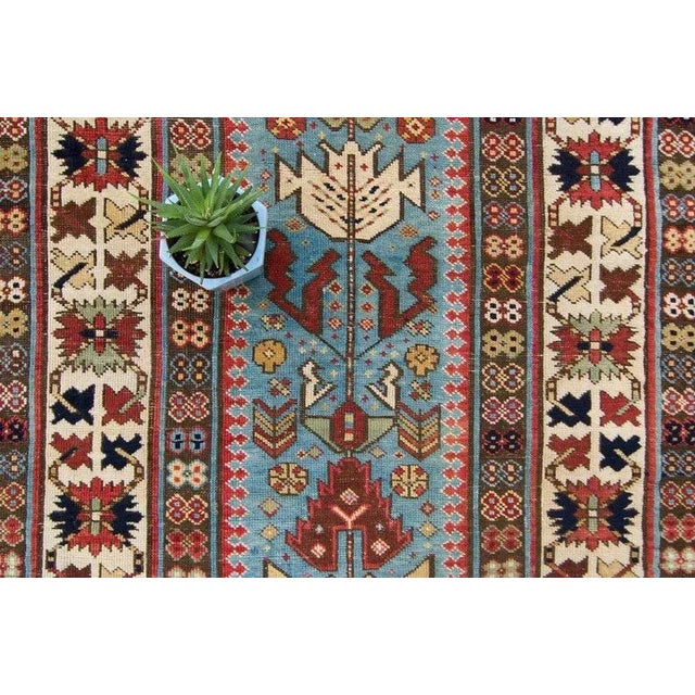 Traditional 1880s Antique Shirvan Geometric Blue Hand Knotted Wool Pile Runner Rug - 3’9” x 9’4” For Sale - Image 3 of 10