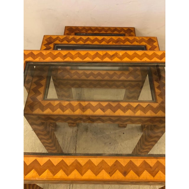 Wood 1960s Italian Trio of Inlaid Nesting Tables - Set of 3 For Sale - Image 7 of 12