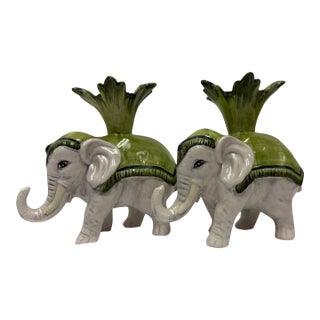 Signed Vintage Scully & Scully Italian Ceramic Elephant Candlestick Holders - A Pair For Sale