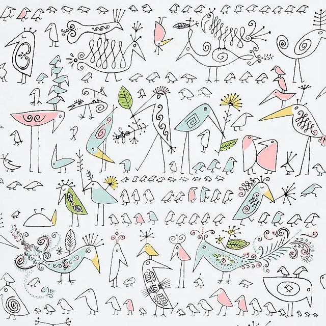 Sample - Schumacher Aviary Wallpaper in Soft Multi For Sale