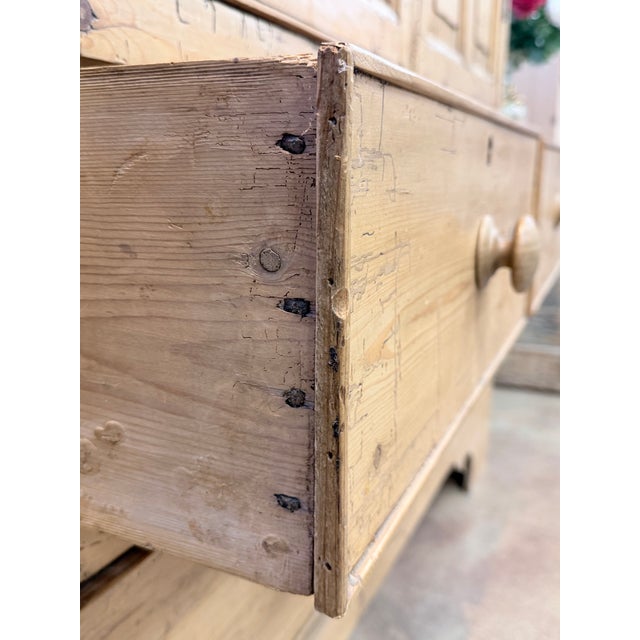Antique White Antique 19th Century Irish Scrub Pine Two-Door Clothing Armoire With Three Drawers For Sale - Image 8 of 11