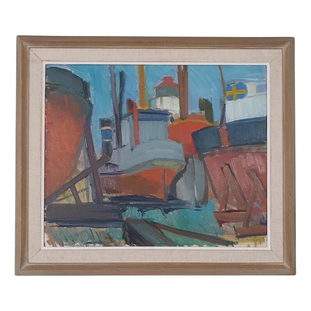 Harald Öman, Boats, 1940s, Oil on Panel For Sale