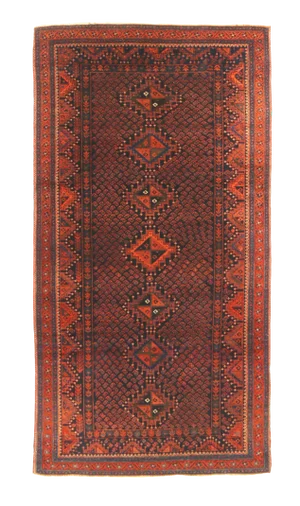 Antique Baluch Transitional Orange and Blue Wool Persian Rug