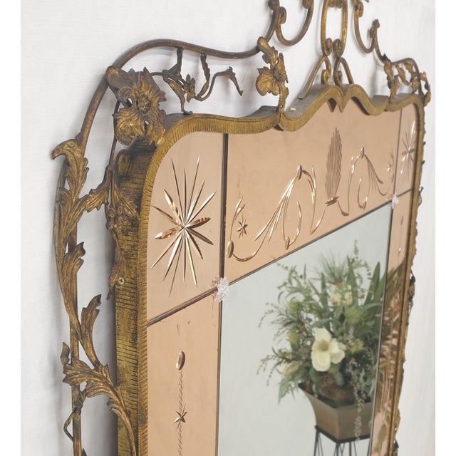 Large Standing 9' Tall Forged Gold Gilt Metal Leafs & Flowers Mirror CLEAN! For Sale - Image 9 of 14