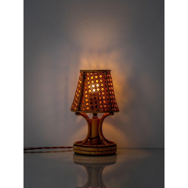 French Riviera Bamboo Rattan Table Lamps, 1960s, Set of 2 For Sale - Image 3 of 14
