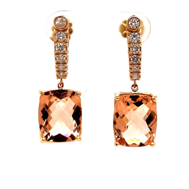2010s Natural Morganite Diamond Earrings 14k Gold 9.93 TCW Certified For Sale - Image 5 of 18