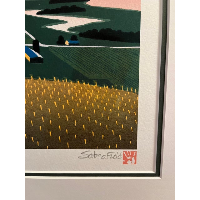 Framed and Signed Sabra Field "Lake Farms" Woodcut Print Chairish