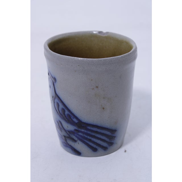 1980s 1980s Blue Stoneware Cup W. Bird Design For Sale - Image 5 of 14