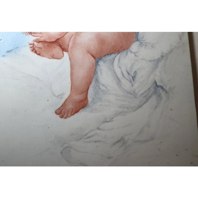 Realism Antique 19th Century Hand Painted Porcelain Tile Nude Baby Painting Figural 1800 For Sale - Image 3 of 10