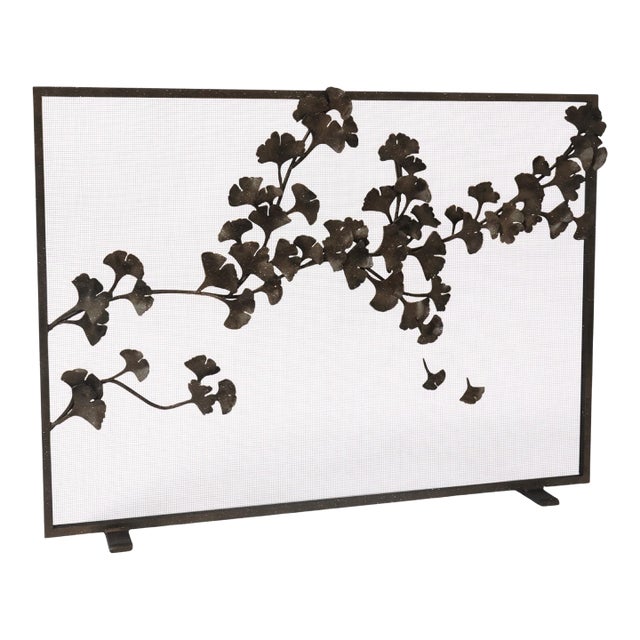 Warm Black Ginkgo Fireplace Screen Iron For Sale