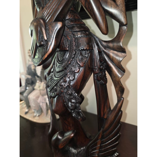 Mid 20th Century Art Deco Balinese Modernist Macassar Ebony Sarasvati Swan Rider Sculpture For Sale - Image 9 of 18