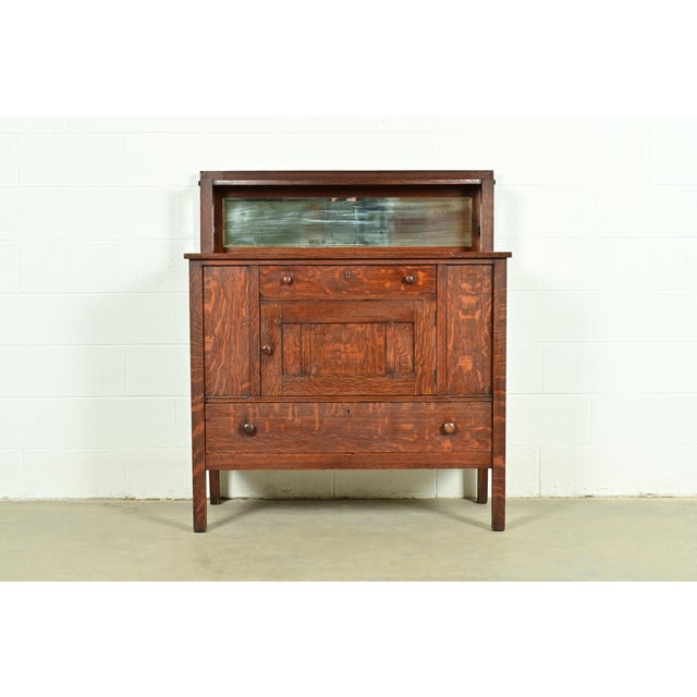 Mission Stickley Brothers Style Antique Mission Oak Arts & Crafts Sideboard or Bar Cabinet, Circa 1910 For Sale - Image 3 of 15