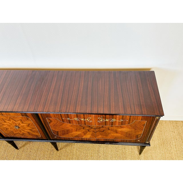 Low French Modernist Sideboard in Marquetry by André Arbus, 1950s For Sale - Image 6 of 16