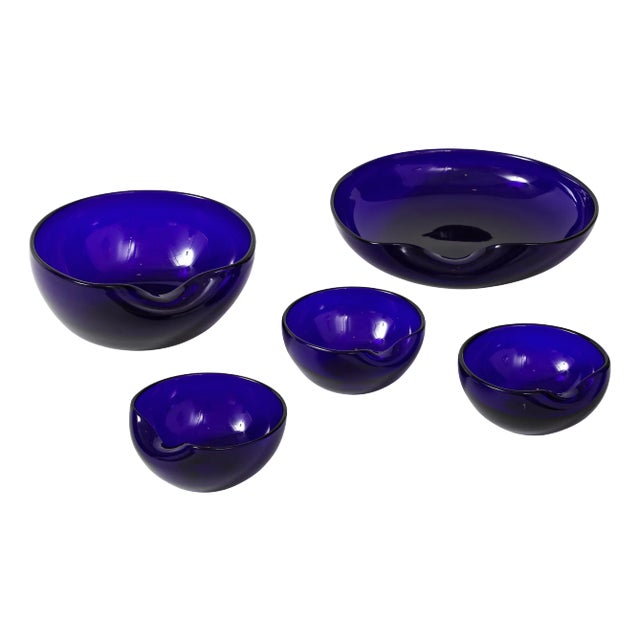 Elsa Peretti For Tiffany & Co Venetian Blown Glass Blue Cobalt Collection - 5 Pieces For Sale
