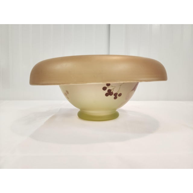 1940s Gorgeous Vaseline Tiffen Hand Painted Glass Bowl For Sale - Image 4 of 8