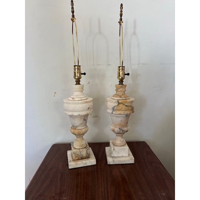 Ivory Vintage Marble Table Lamps a Pair For Sale - Image 8 of 12
