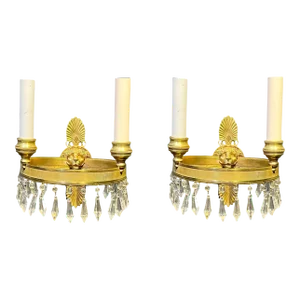 1920's French Empire Lion Head Round Sconces - a Pair