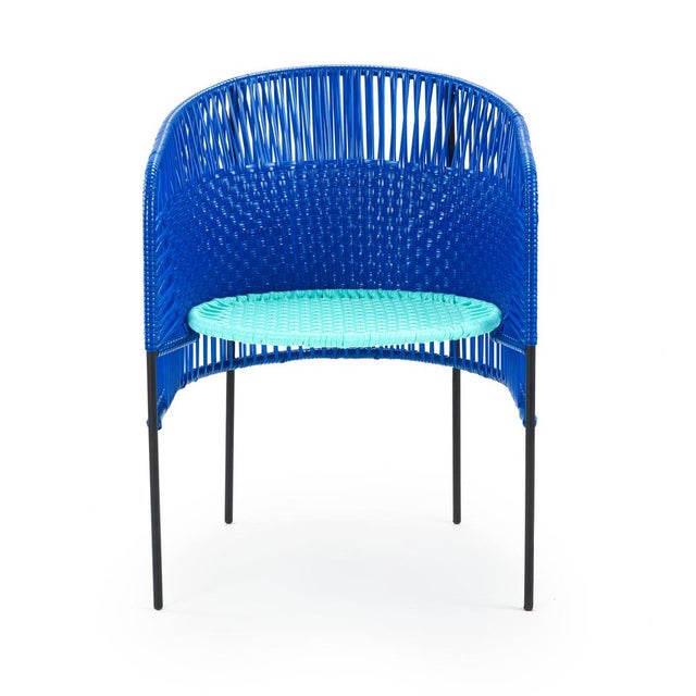 Contemporary Blue Caribe Dining Chair by Sebastian Herkner, Set of 4 For Sale - Image 3 of 17