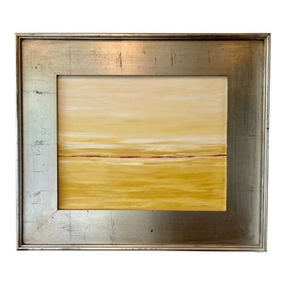 Original Landscape Oil Painting | Color Field With Red Horizon & Silver Wood Frame For Sale