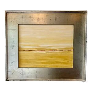 Original Landscape Oil Painting | Color Field With Red Horizon & Silver Wood Frame
