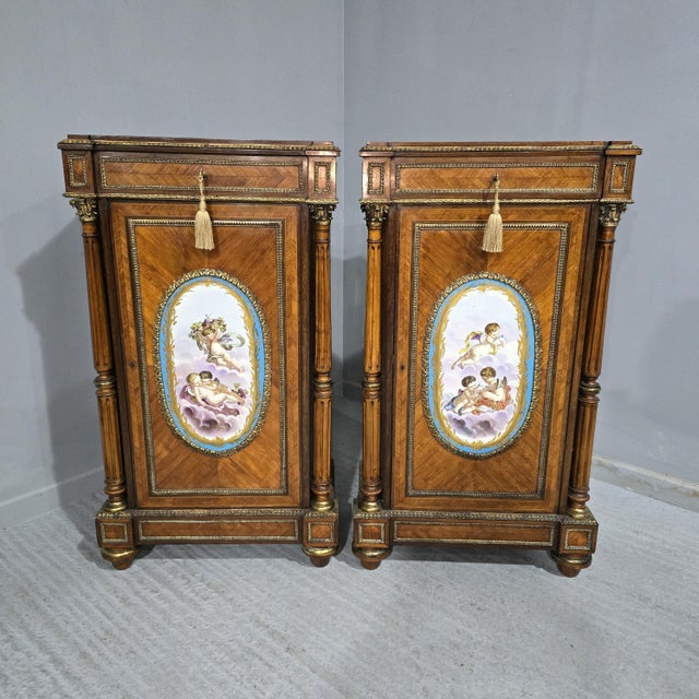 Tall French Louis XVI Porcelain Mounted Cabinets, 1880, Set of 2 For Sale - Image 18 of 18