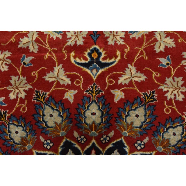 Kashan Rug 7’1” X 10’10” Red Wool Vintage Traditional Hand-Knotted Carpet For Sale - Image 9 of 14
