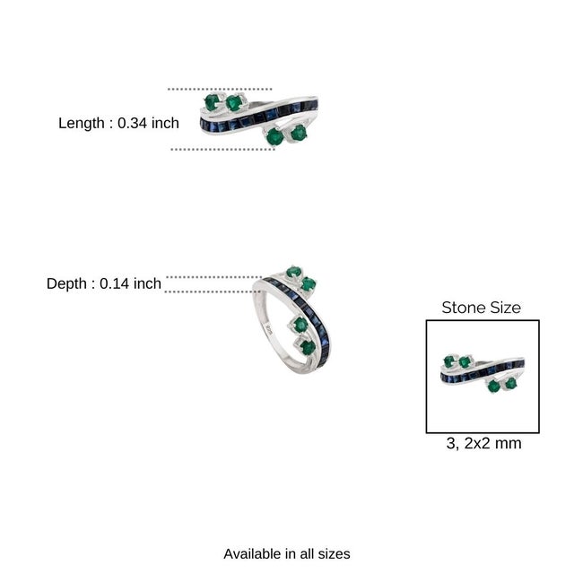 925 Sterling Silver Emerald & Blue Sapphire Channel-Set Band Ring - Size 7 For Sale - Image 9 of 11