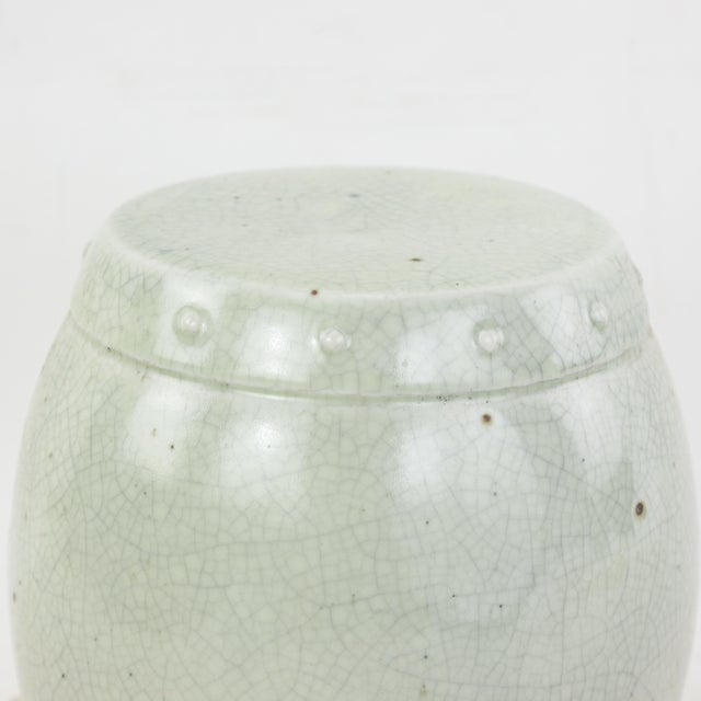 Vintage Chinese Celadon Crackle Glaze Decorative Porcelain Drum For Sale - Image 9 of 11