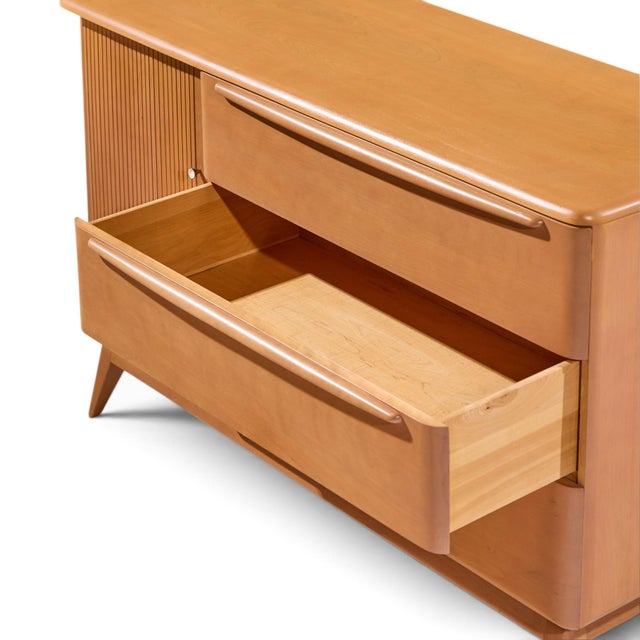 Heywood Wakefield Mid Century Champagne Tambour Door Sideboard Credenza With Hutch For Sale - Image 10 of 12