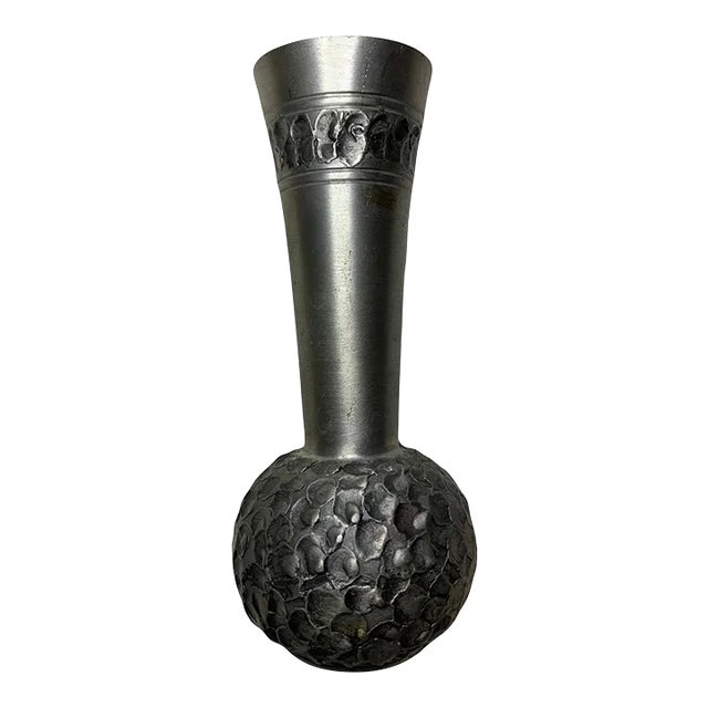 Vintage Mid Century Selandia Norway Pewter Vase Brutalist Design, Norwegian For Sale