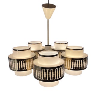 Six-Arm Chandelier by Bent Karlby for Lyfa, Denmark, 1970s For Sale