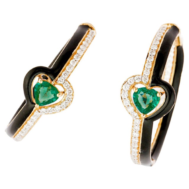 Natural diamond 0.93cts & emerald 0.73cts earring in 18k gold For Sale In New York - Image 6 of 18