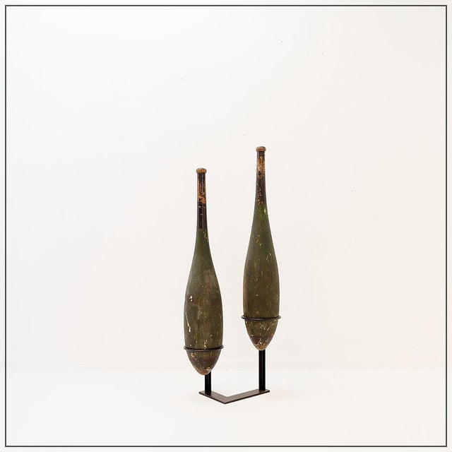 Black Vintage Tall Wooden Exercise Clubs on Base, Set of 2 For Sale - Image 8 of 15