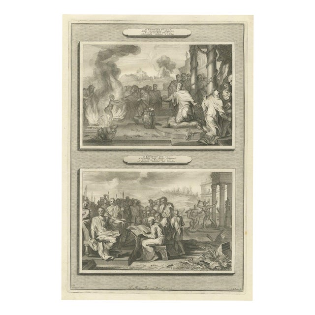Pieter Mortier, Idolatry of King Ahaz and Hezekiah Destroys the Idols, 1700, Engraving For Sale