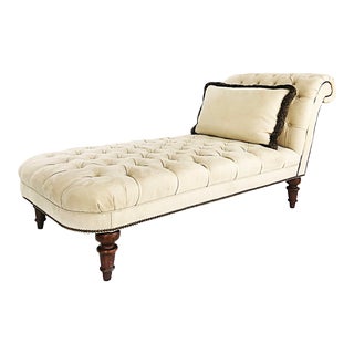 Victorian-Style Tufted Upholstered Chaise Lounge With Turned Legs For Sale