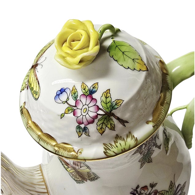 Vintage Herend Queen Victoria Vbo Hand-Painted Porcelain Tea & Coffee Service - Set of 4 For Sale - Image 16 of 18