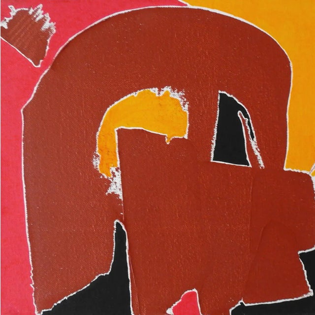 Pair of 2020 abstract acrylic on canvas paintings by David Grinnell (21st century) Texas. In brown, yellow, red, blue,...