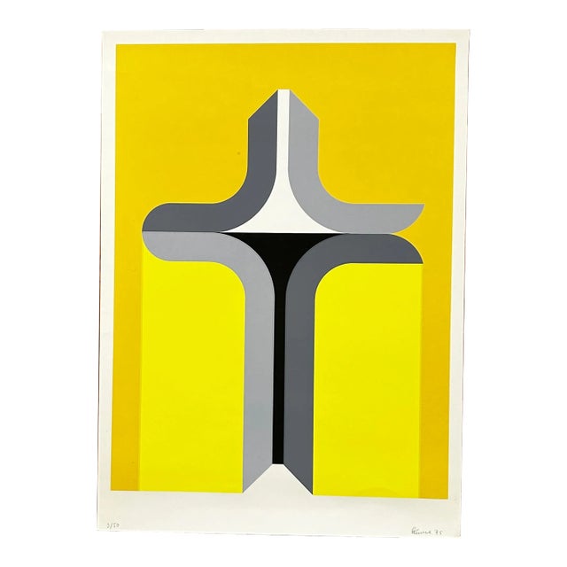 German Mid Century Signed Limited Edition Geometric Lithograph For Sale