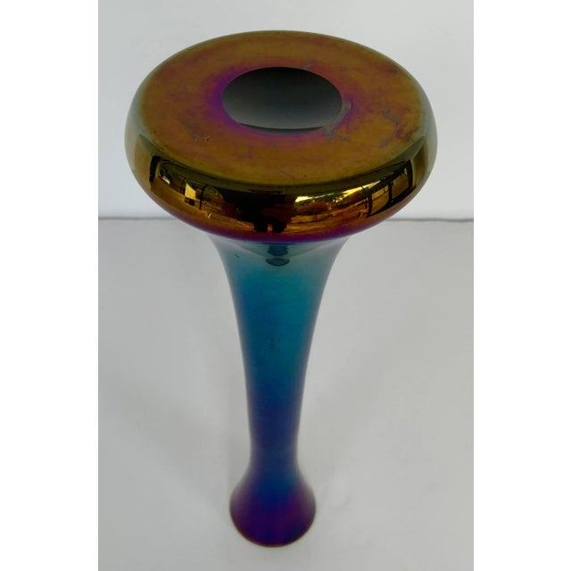 Modern Antique Loetz Tall Blue and Green Iridescent Art Glass Vase For Sale - Image 3 of 5