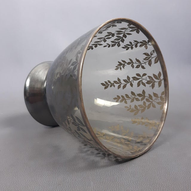 Vintage Fume Murano Glass Vase Centerpiece Cup with Silver Leaves, 1950s For Sale - Image 6 of 16